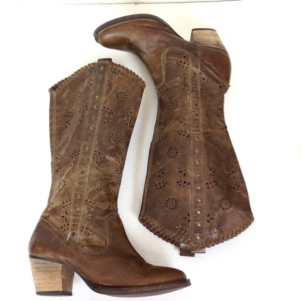 SOLD Dingo Leather Laser Cut Western Boots 8 -N787 - Picture 2 of 7